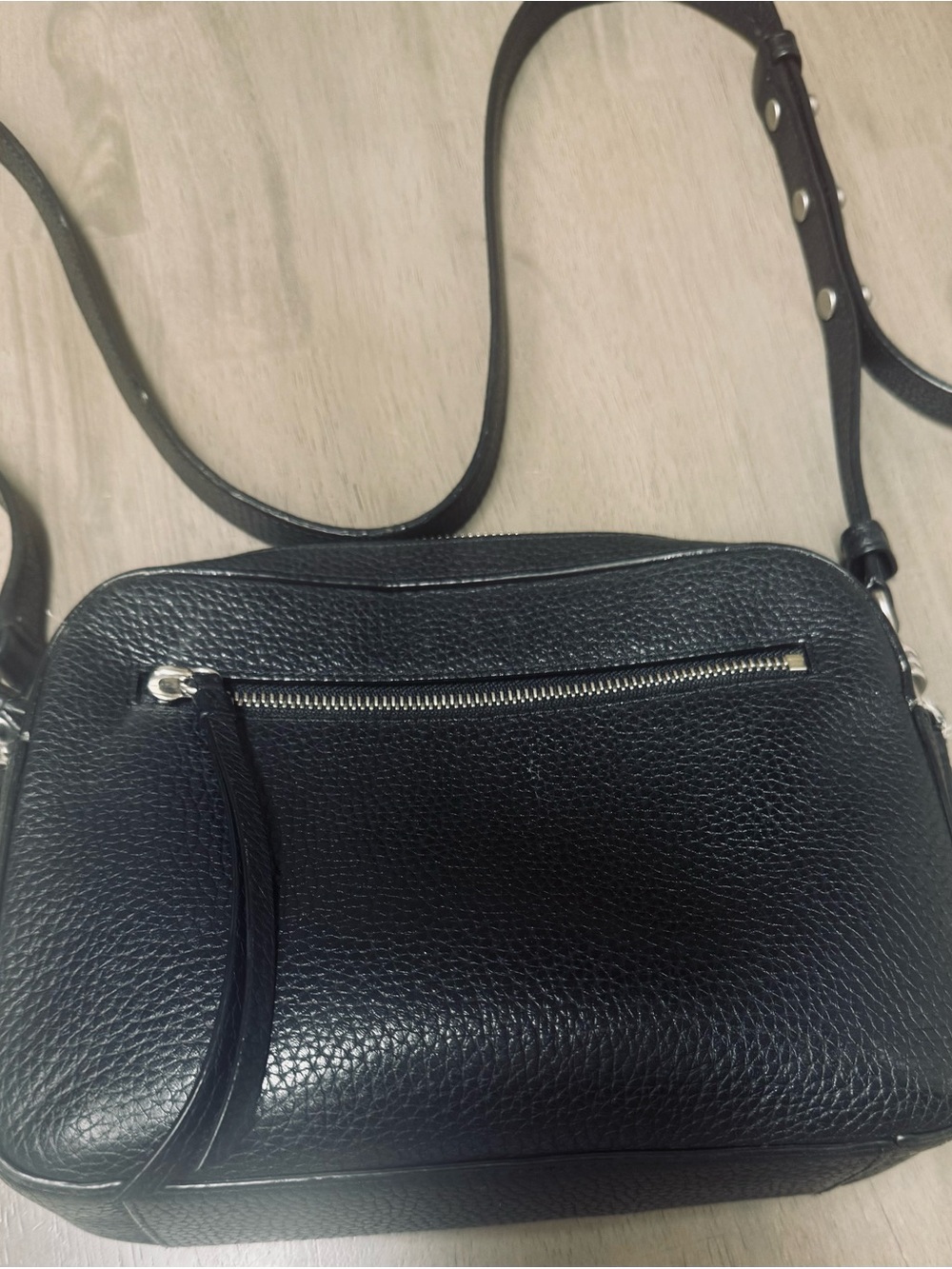 All Saints Black Pebbled Leather Crossbody Camera Bag